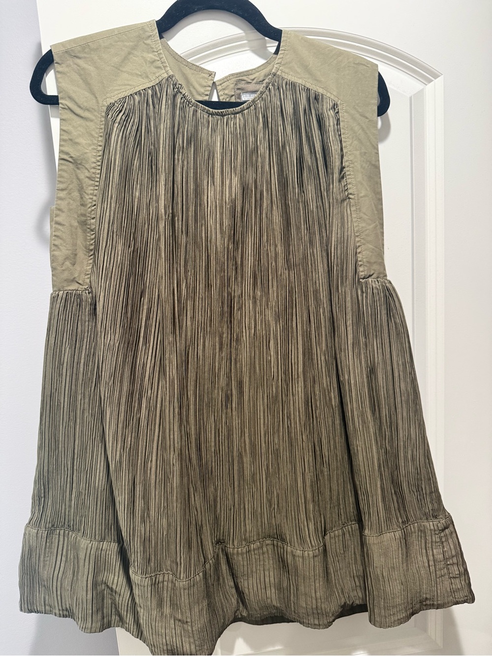 Anthropologie Olive Pleated Sleeveless Tunic